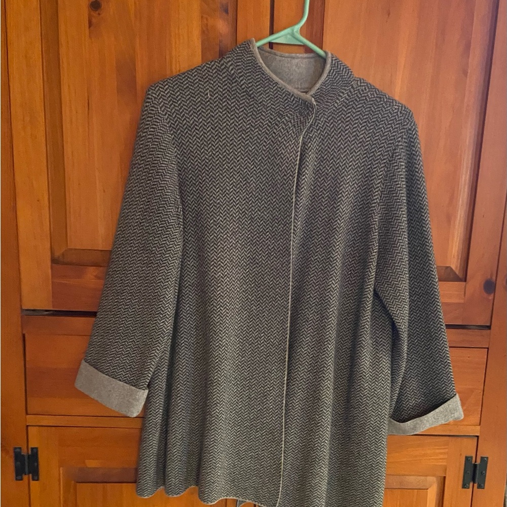 Gray Blazer with Asymmetrical Closure and High Collar
